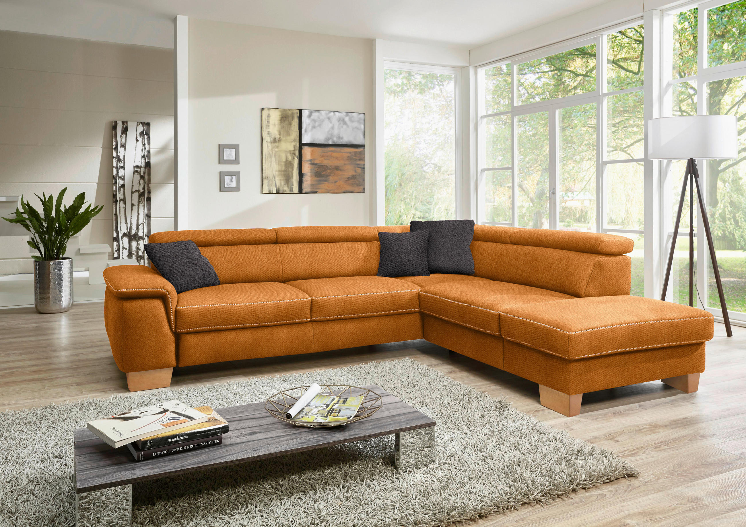 ECKSOFA in Mikrofaser Orange  - Eichefarben/Beige, Natur, Holz/Textil (273/226cm) - Beldomo System