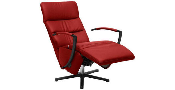 RELAXSESSEL in Leder Rot  - Rot/Schwarz, Design, Leder/Metall (64/112/80cm) - Cantus