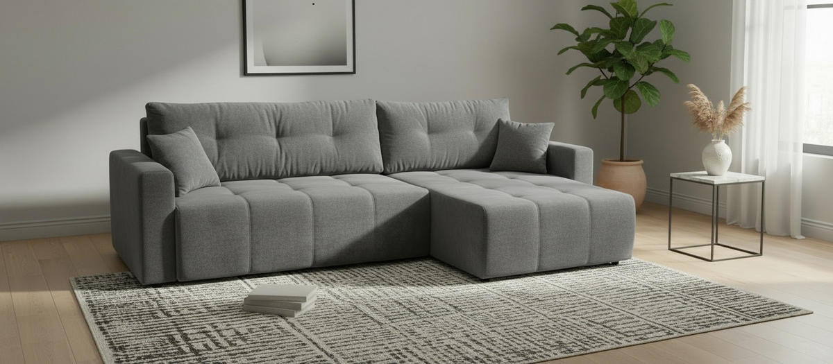 ECKSOFA LAGUNA in Frottee Grau  260/143 cm  - Schwarz/Grau, Design, Kunststoff/Textil (260/143cm) - MID.YOU