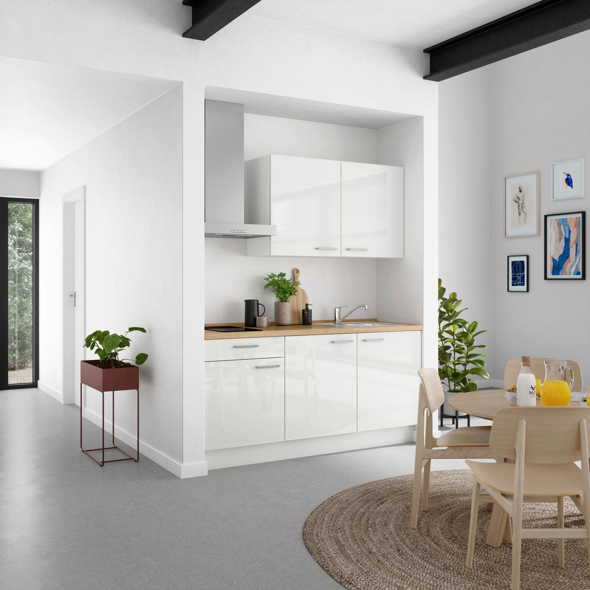 KÜCHENLEERBLOCK 180 cm   in Eichefarben, Weiß Hochglanz  - Edelstahlfarben/Eichefarben, MODERN, Holzwerkstoff/Metall (180cm) - Nobilia