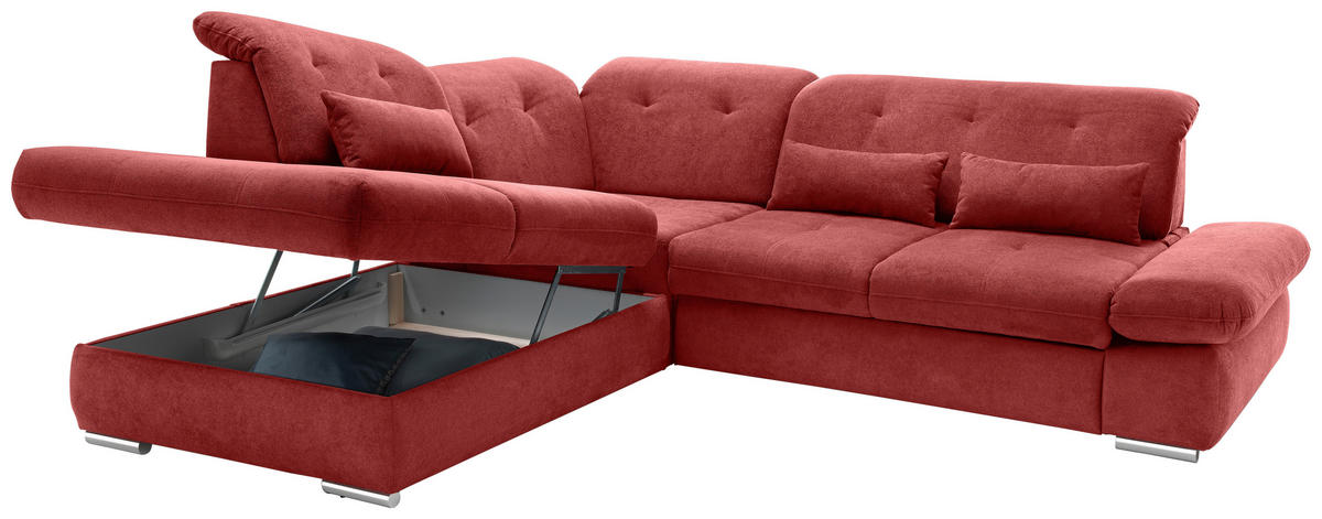 ECKSOFA in Chenille Rot  - Chromfarben/Rot, Modern, Textil/Metall (254/280cm) - Livetastic