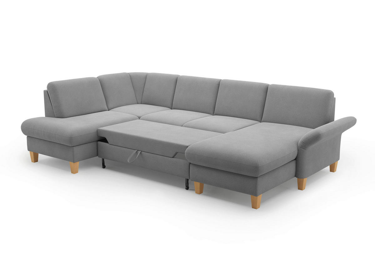 WOHNLANDSCHAFT Grau Flachgewebe  - Eichefarben/Grau, KONVENTIONELL, Holz/Textil (195/314/164cm) - Sit & More