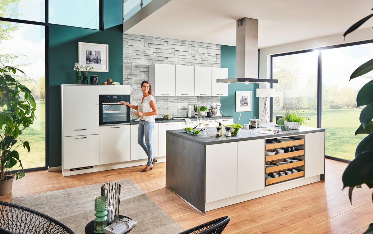 EINBAUKÜCHE   - Weiss, Design, Holzwerkstoff - Celina