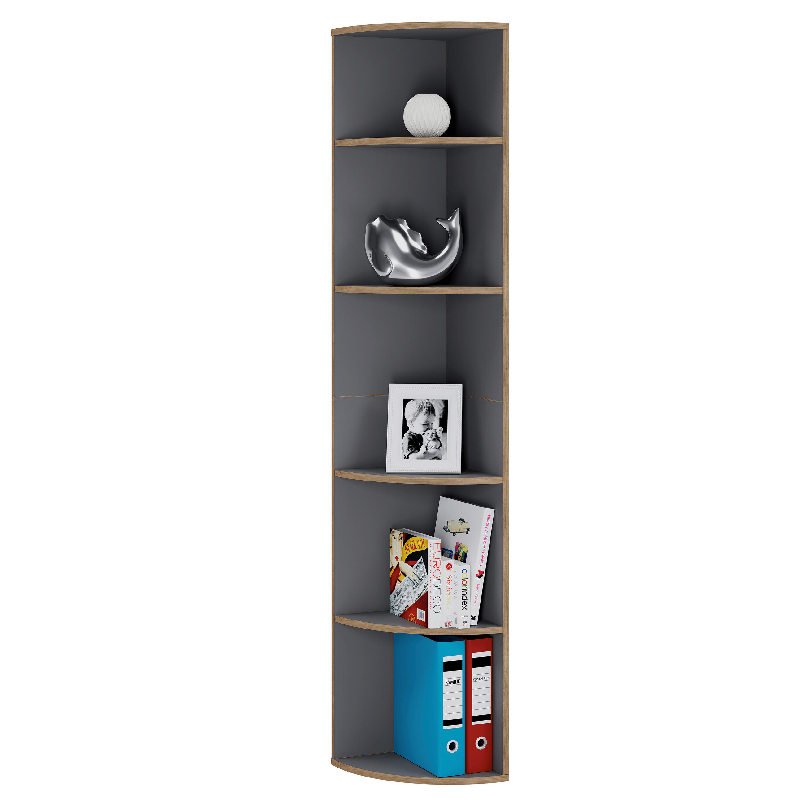 Etajeră De Colț 33/183/33 cm, antracit, stejar miere,  - stejar miere/antracit, Design, plastic/material pe bază de lemn (33/183/33cm) - Livetastic