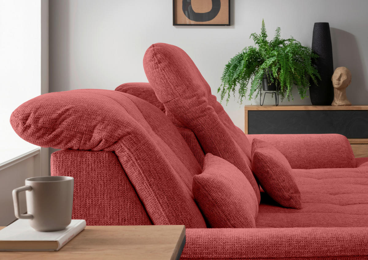 ECKSOFA Flachgewebe Rot  - Chromfarben/Rot, Modern, Textil/Metall (308/254cm) - Livetastic