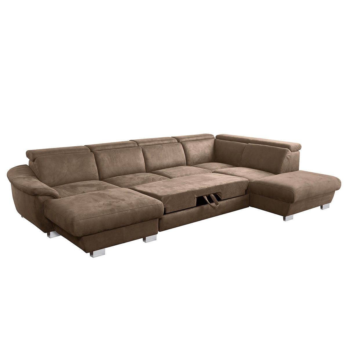 WOHNLANDSCHAFT Mikrofaser Braun  - Chromfarben/Braun, Design, Textil/Metall (238/347/273cm) - Livetastic