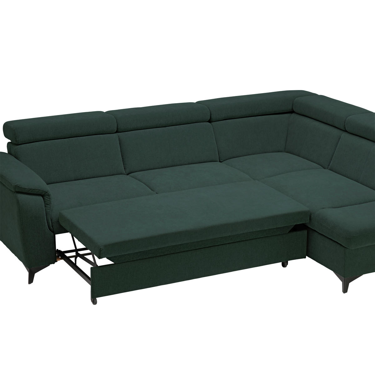 Ecksofa inkl. Funktionen in Chenille Petrol, Dunkelgrün  - Dunkelgrün/Petrol, Design, Textil/Metall (260/203cm) - Stylife