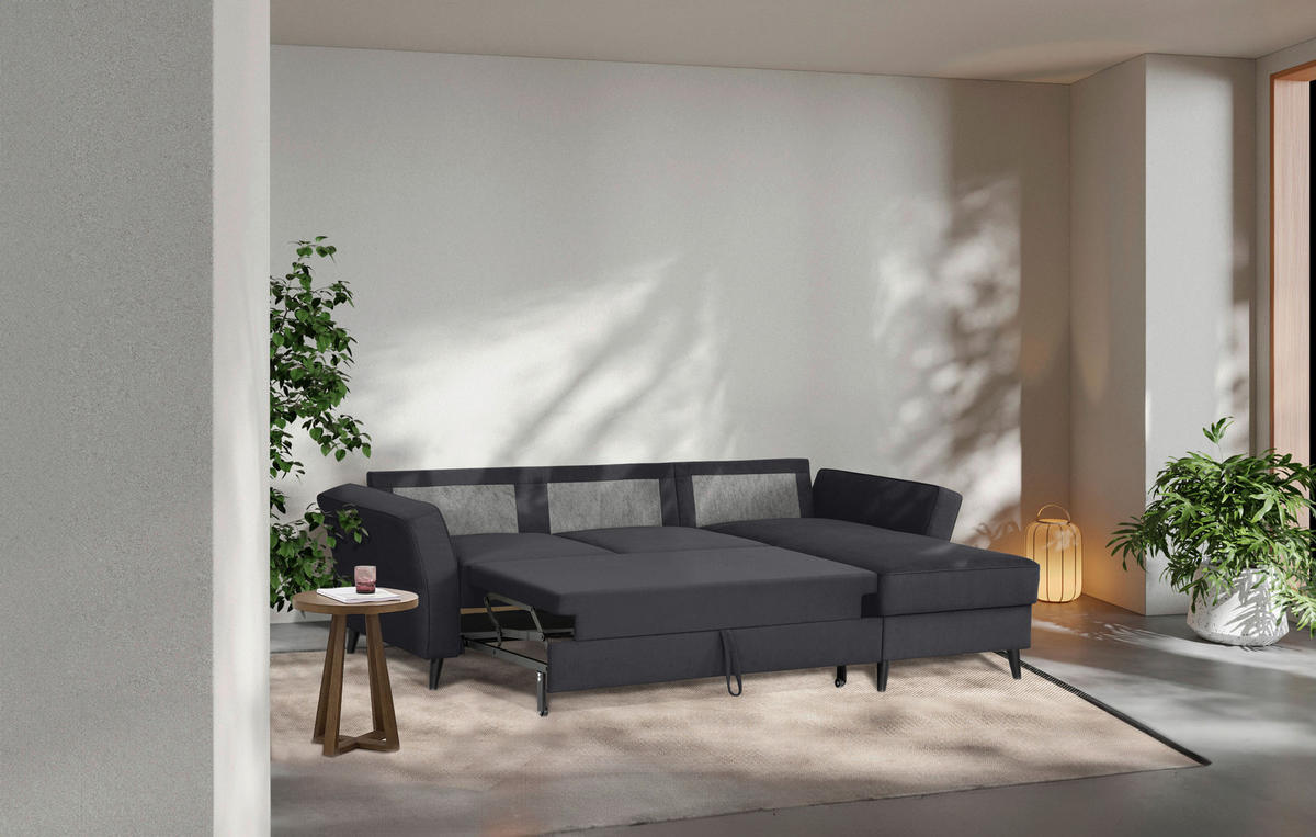 ECKSOFA in Velours Schwarz  - Schwarz, Konventionell, Holz/Textil (244/159cm) - Carryhome