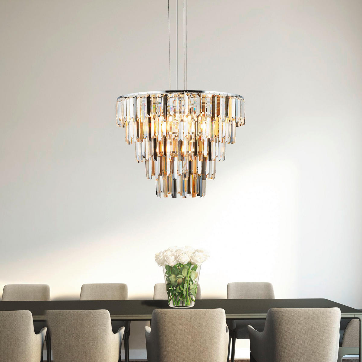 KRISTALNA VISEĆA SVJETILJKA  65/53-170 cm      Clarissa  - prozirno/boje kroma, Design, staklo/metal (65/53-170cm)