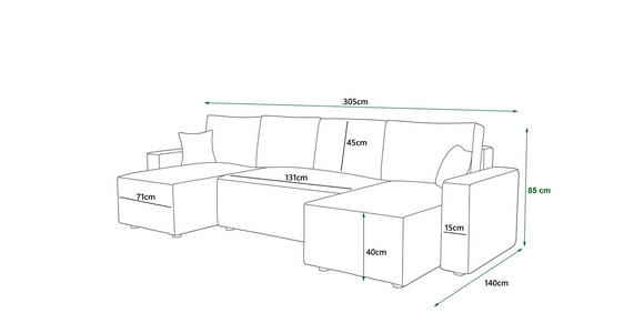 WOHNLANDSCHAFT  in Cord Naturfarben  - Schwarz/Naturfarben, KONVENTIONELL, Kunststoff/Textil (140/305/140cm) - Carryhome