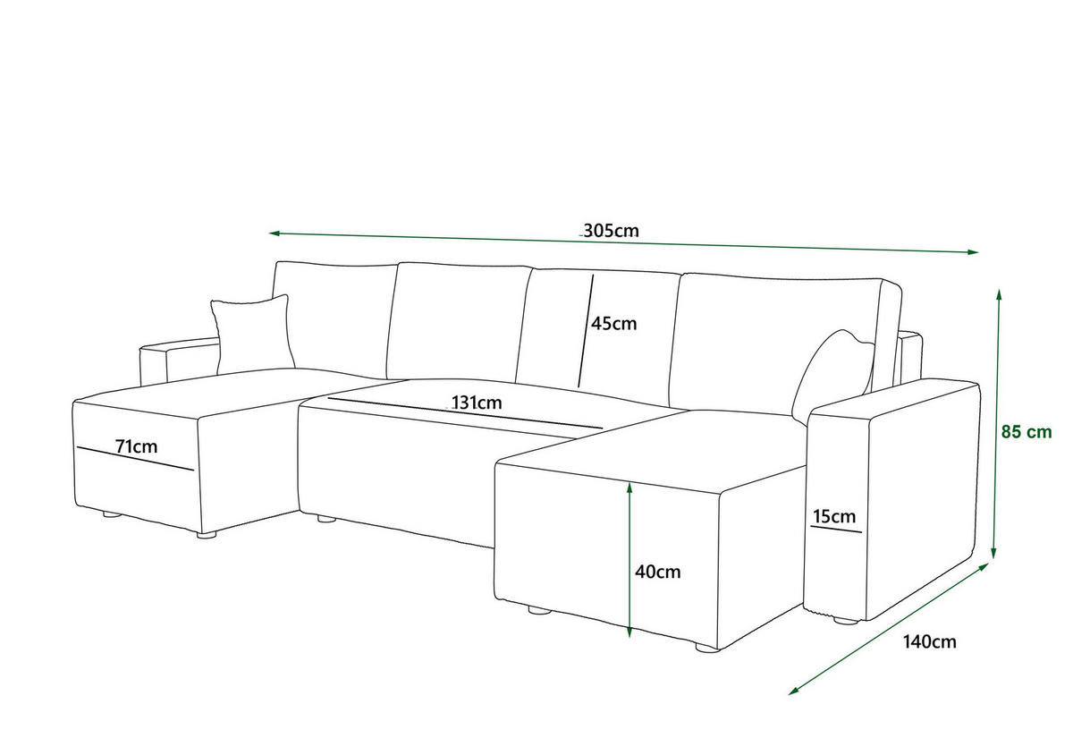 WOHNLANDSCHAFT Hellgrau Cord  - Hellgrau/Schwarz, KONVENTIONELL, Kunststoff/Textil (140/305/140cm) - Carryhome
