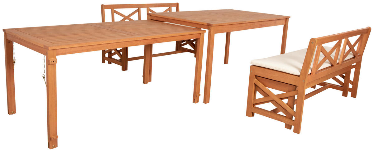 GARTENSET Eukalyptusholz Hartholz  - Weiß/Teakfarben, Natur, Holz/Textil - Ambia Garden