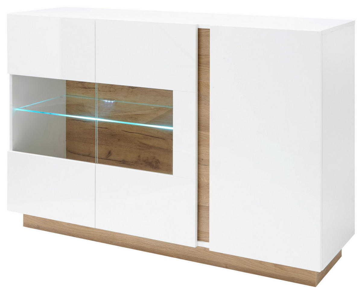 SIDEBOARD  in 138/91/40 cm  - Eichefarben/Weiß, Design, Glas/Holzwerkstoff (138/91/40cm) - MID.YOU