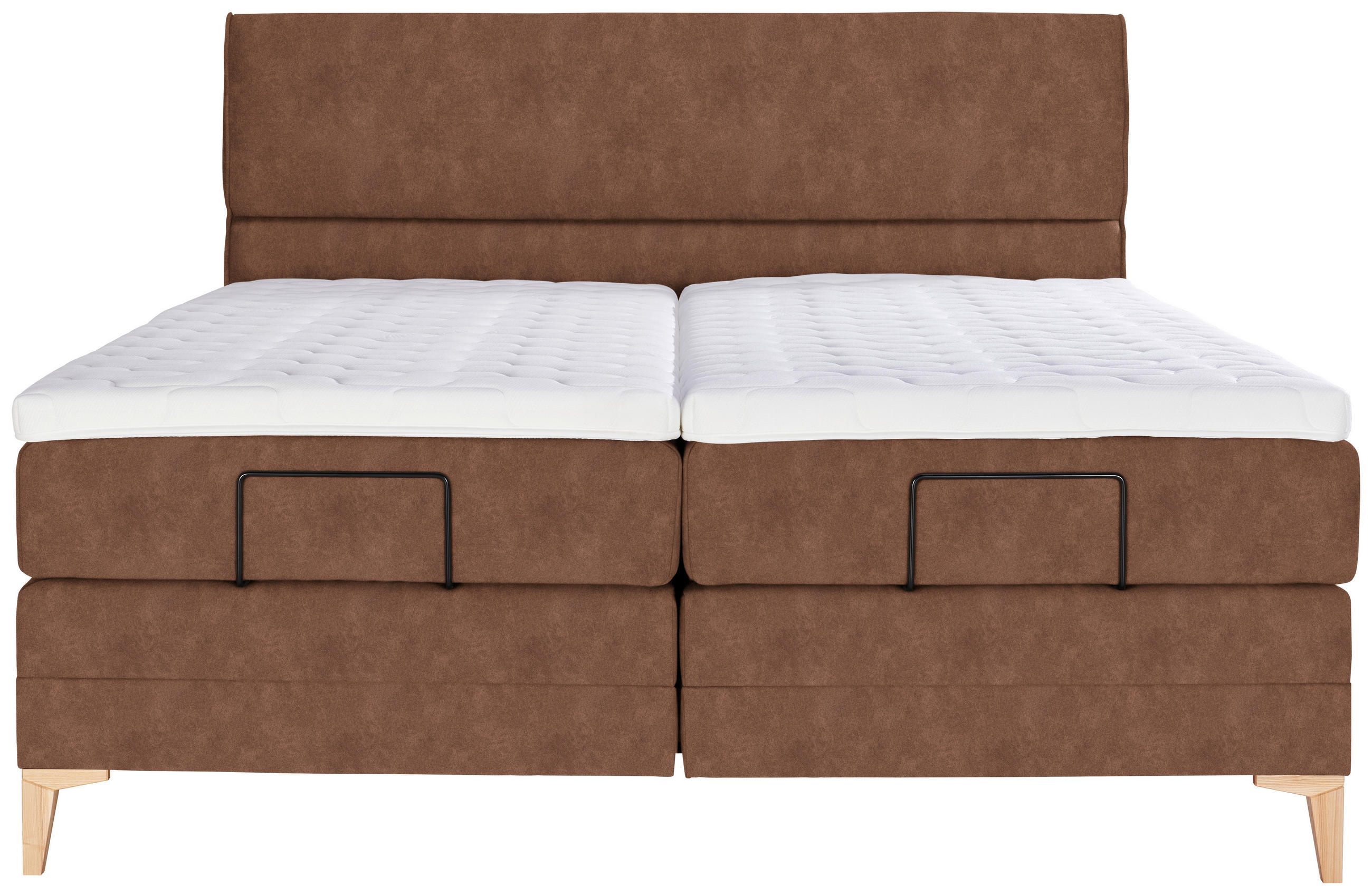 Thumbnail - Voleo Boxspringbett, Cognac, Textil, Eiche, massiv, H3, 7-Zonen, Höhe ca. 19 cm, 200x200 cm, Über- und Sondergrößen erhä...