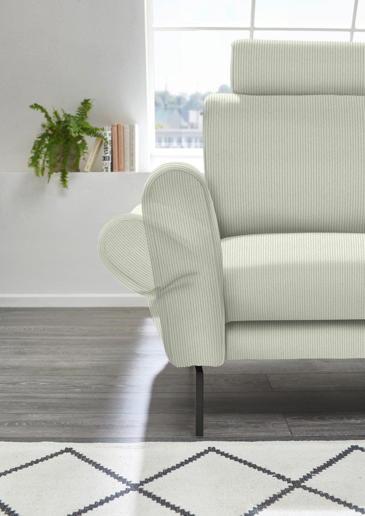 ECKSOFA in Velours, Feincord Creme  - Creme/Schwarz, Design, Textil/Metall (254/280cm) - Beldomo Style