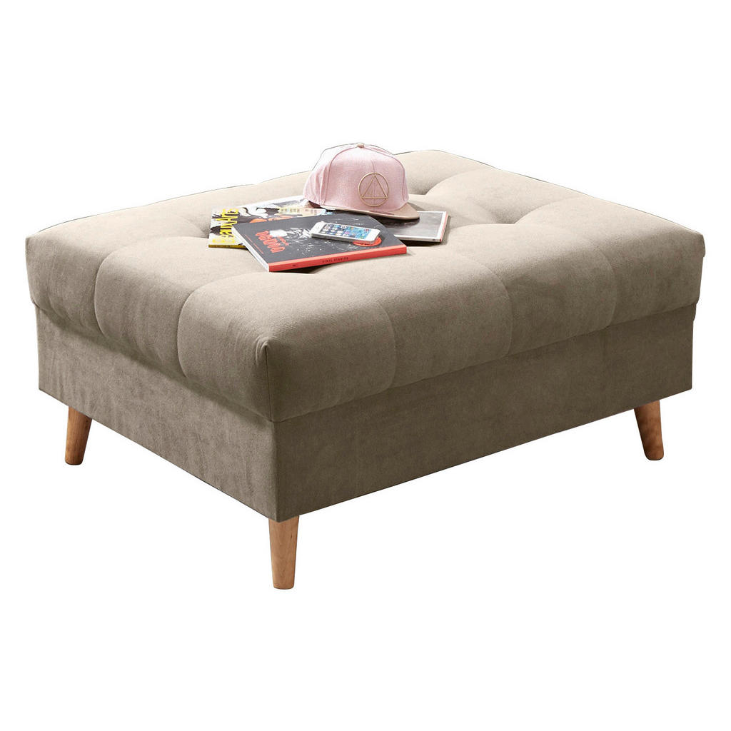 Polsterhocker Alice Sandfarben Webstoff H: 48 Cm Holzbeine