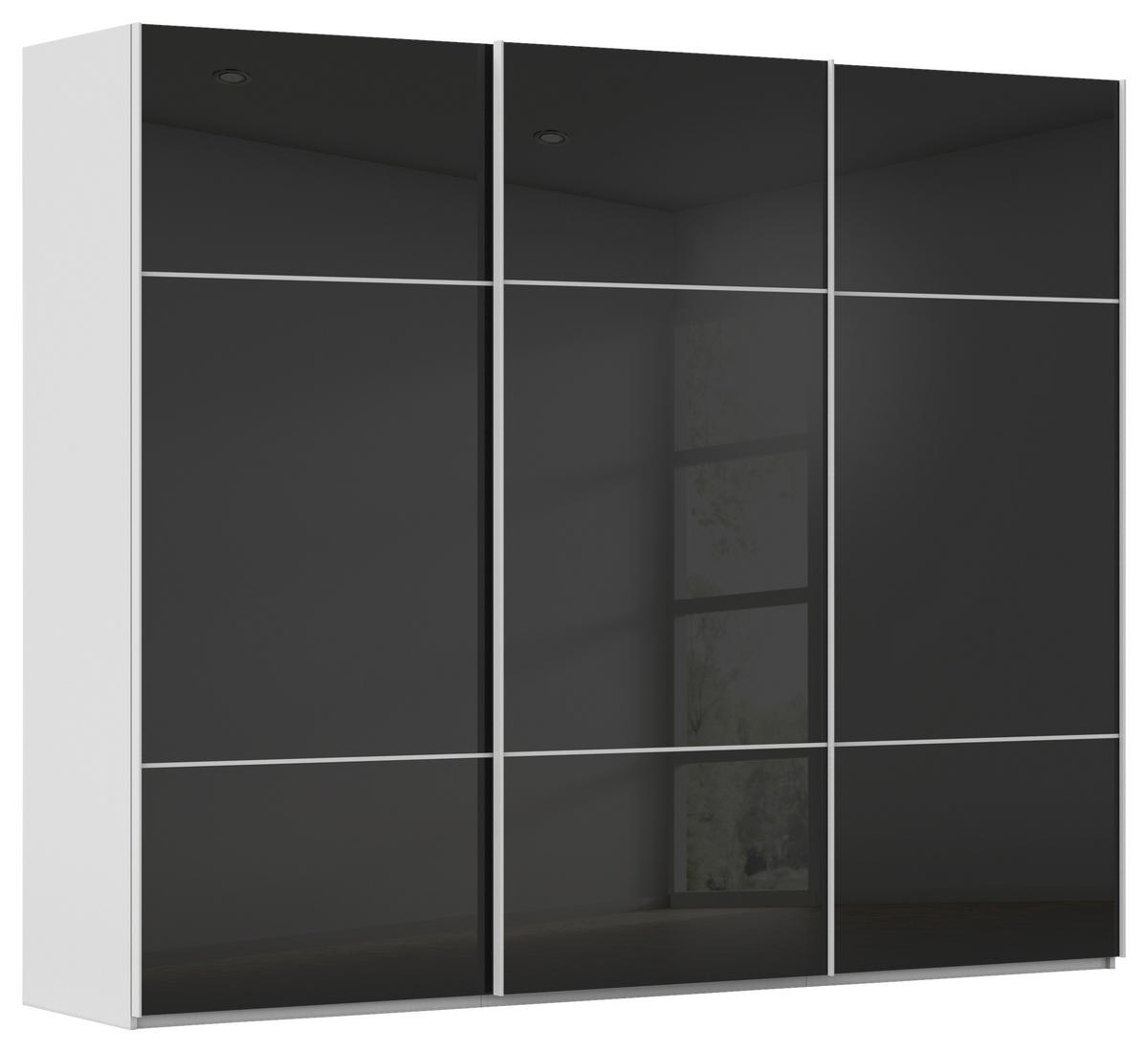 SCHWEBETÜRENSCHRANK 301/223/68 cm 3-türig Grau, Schwarz  - Schwarz/Grau, KONVENTIONELL, Glas/Holzwerkstoff (301/223/68cm) - Novel