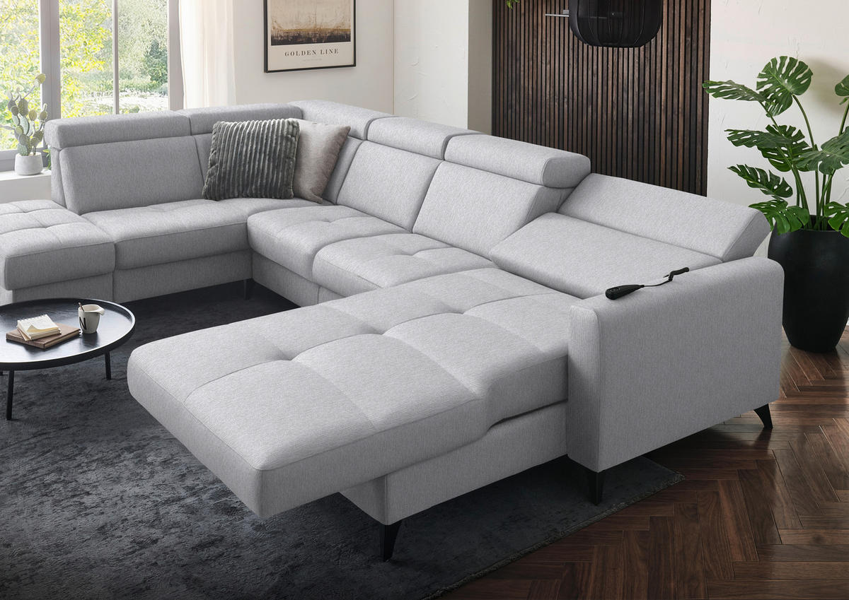 WOHNLANDSCHAFT Flachgewebe Ecru  - Ecru/Schwarz, Konventionell, Textil/Metall (215/333/174cm) - Beldomo System