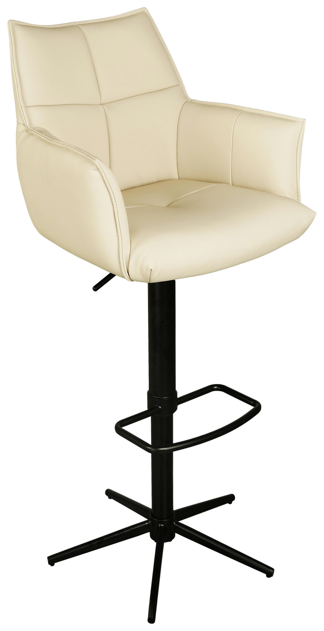 BARHOCKER Echtleder Creme, Schwarz Sitzfläche 360° drehbar  - Creme/Schwarz, Design, Leder/Metall (54/96-121/56cm) - Novel