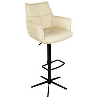 BARHOCKER Echtleder Creme, Schwarz Sitzfläche 360° drehbar  - Creme/Schwarz, Design, Leder/Metall (54/96-121/56cm) - Novel