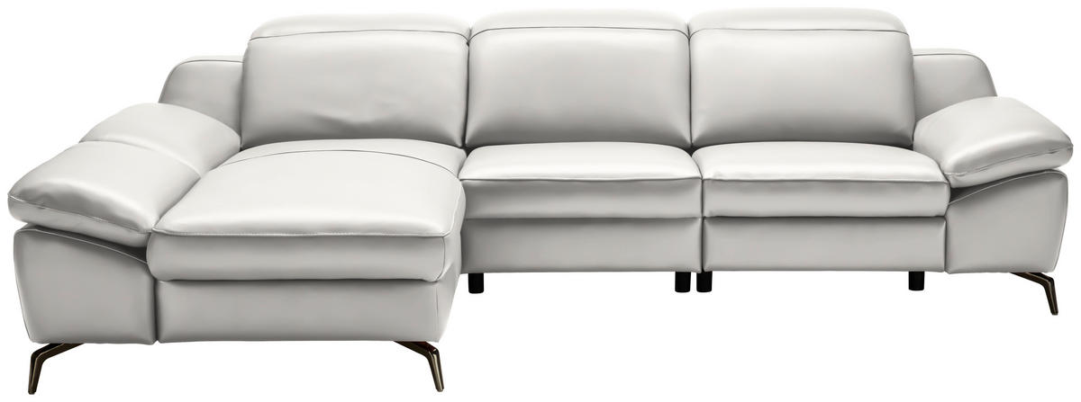 ECKSOFA in Echtleder Greige  183/286 cm  - Greige/Schwarz, Design, Leder/Metall (183/286cm) - Celina Home