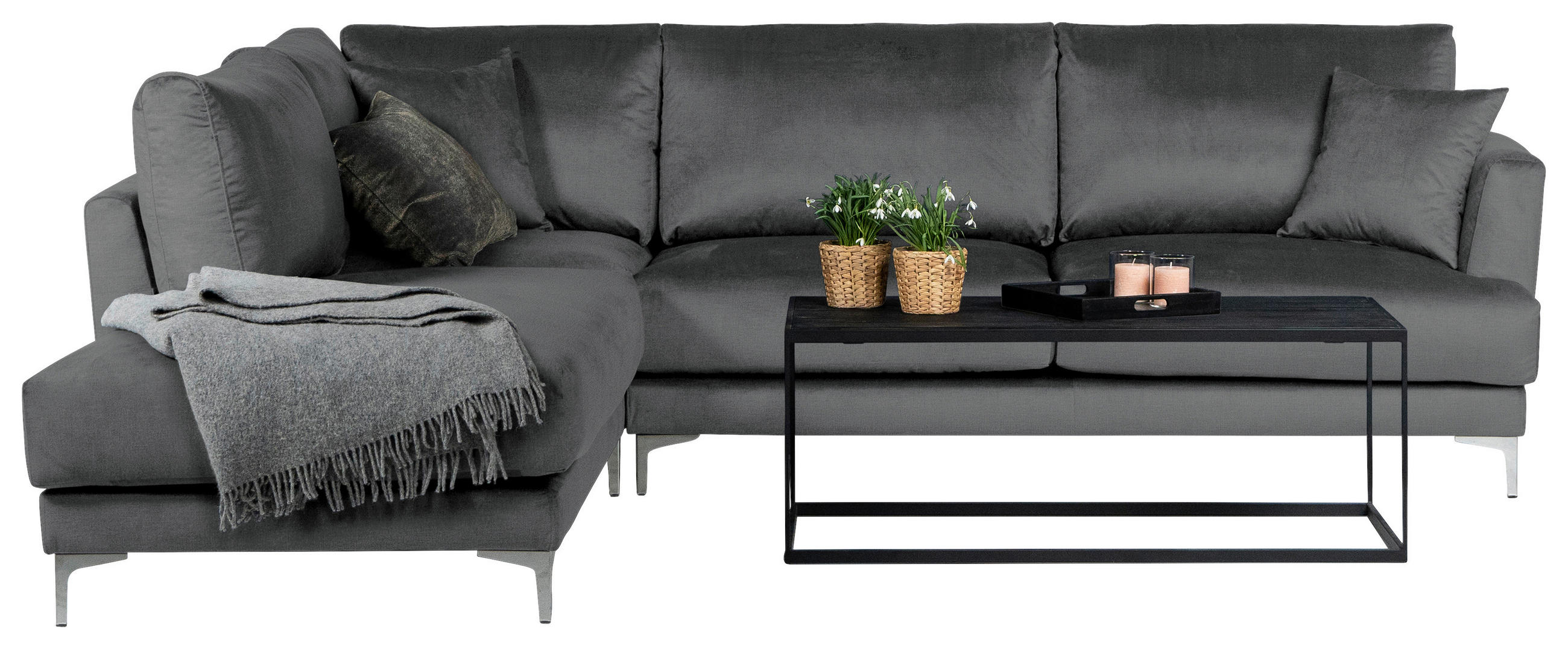 SOFFA i antracit  - stålfärgad/antracit, Klassisk, metall/trä (300/81/107/256cm) - Novel