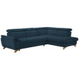 ECKSOFA in Chenille Blau  - Blau/Eichefarben, MODERN, Holz/Textil (287/212cm) - Valnatura