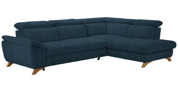 ECKSOFA in Chenille Blau  - Blau/Eichefarben, MODERN, Holz/Textil (287/212cm) - Valnatura