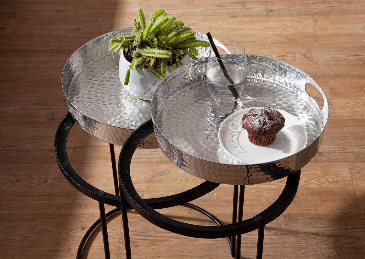 BEISTELLTISCHSET rund Silberfarben  - Silberfarben/Schwarz, MODERN, Metall (32,5/32,5/53cm) - MID.YOU