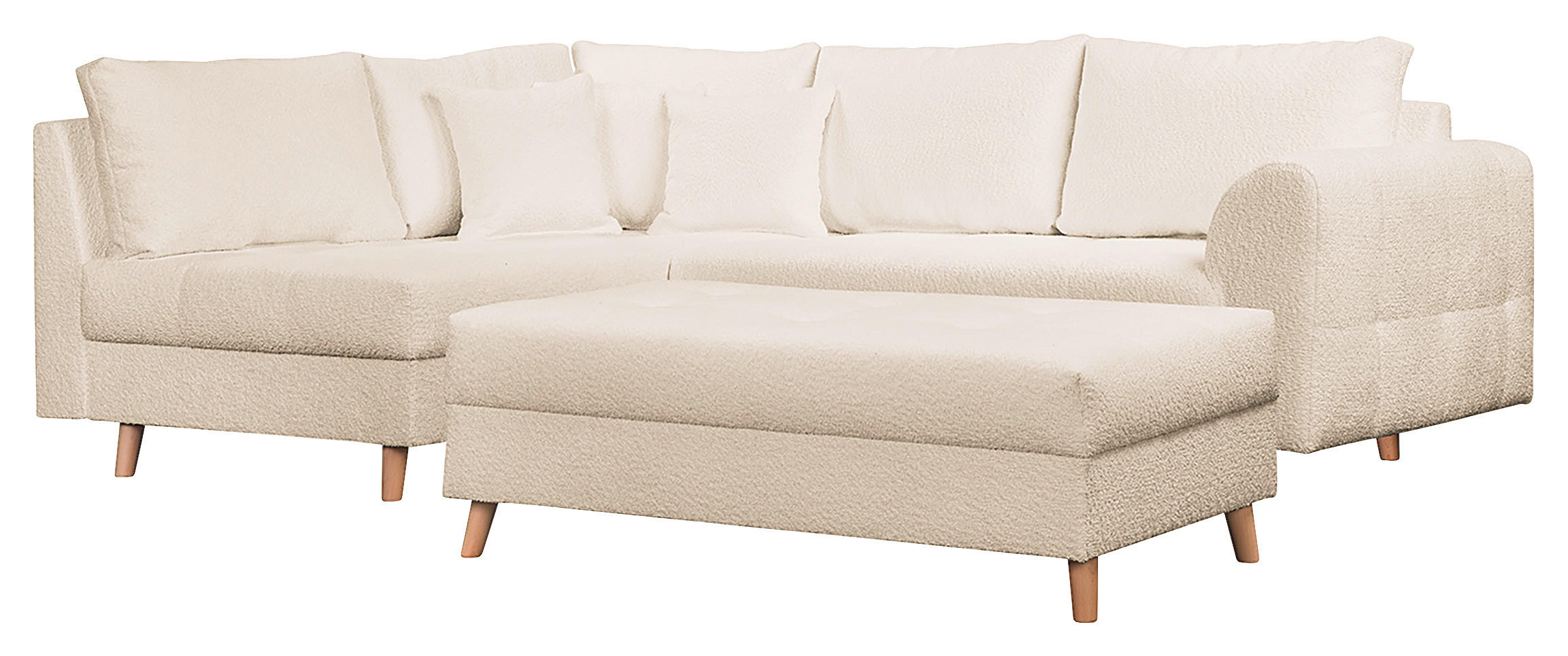 ECKSOFA inkl. Hocker Ariella Weiß Bouclé  - Naturfarben/Weiß, Design, Holz/Textil (161/231cm) - Livetastic