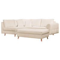 ECKSOFA inkl. Hocker Ariella Weiß Bouclé  - Naturfarben/Weiß, Design, Holz/Textil (161/231cm) - Livetastic
