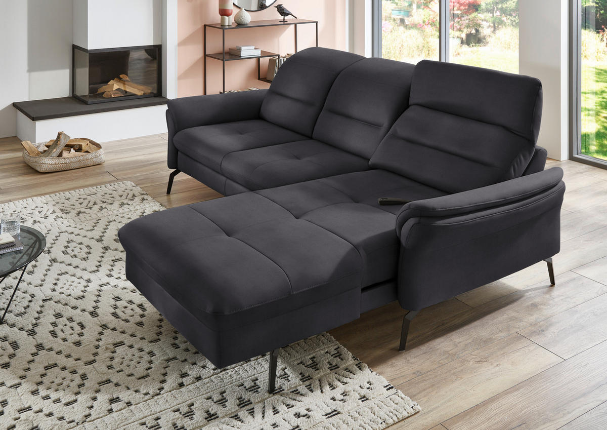 ECKSOFA in Flachgewebe Anthrazit  - Anthrazit/Schwarz, Konventionell, Textil/Metall (260/181cm) - Beldomo Speed