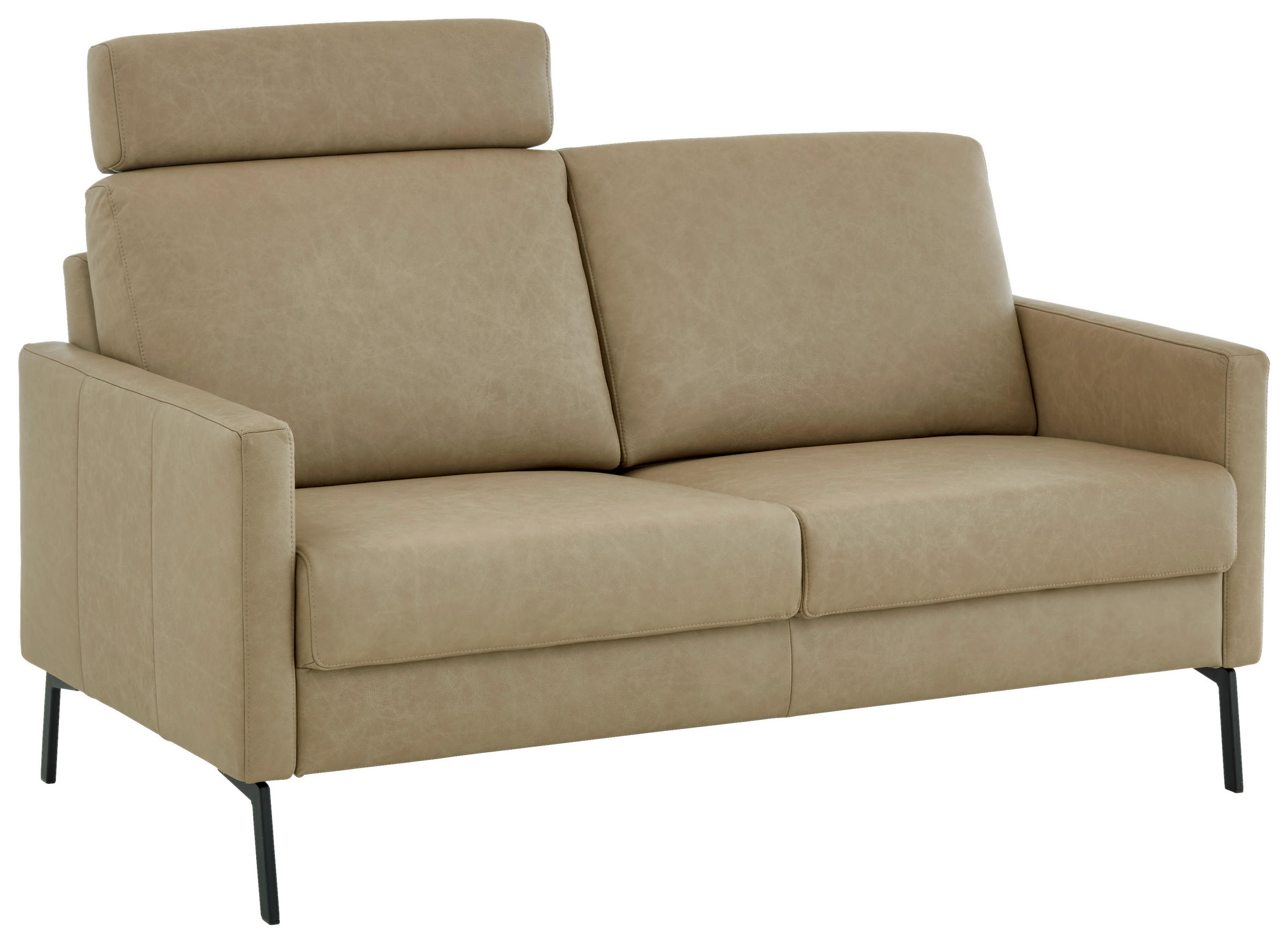 2,5-SITZER Echtleder Taupe  - Taupe/Schwarz, Konventionell, Leder/Metall (160/88/88cm) - Pure Home Comfort