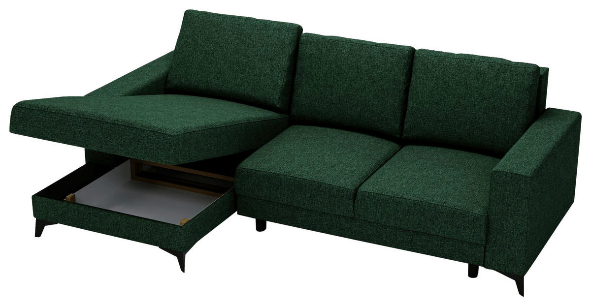 ECKSOFA in Flachgewebe Grün  - Schwarz/Grün, Design, Textil/Metall (156/244cm) - Livetastic