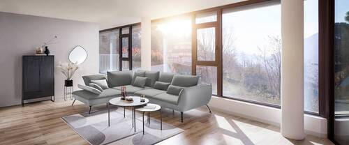 ECKSOFA in Flachgewebe Hellgrau  - Hellgrau/Schwarz, Design, Textil/Metall (250/310cm) - Moderano