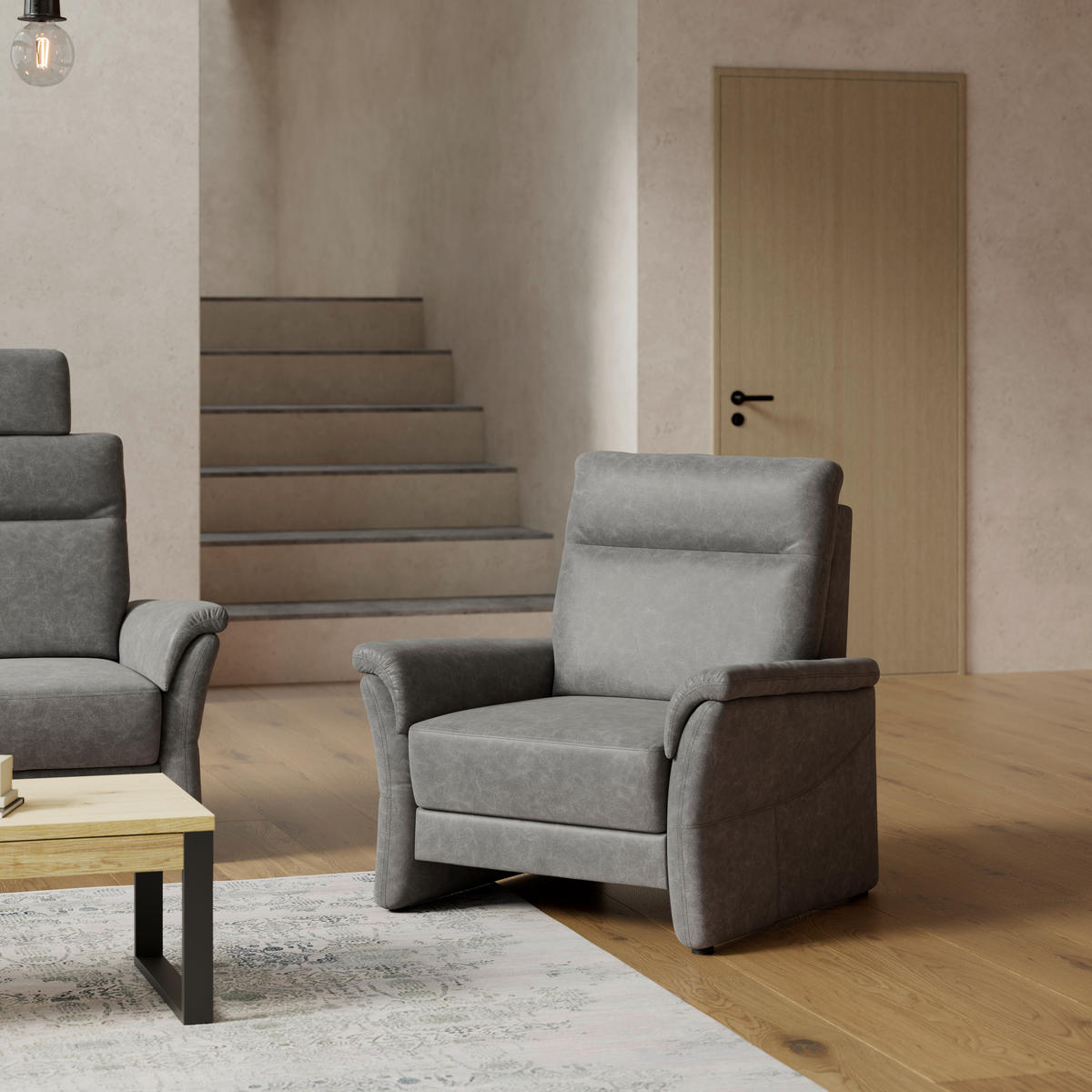 SESSEL in Mikrofaser Grau  - Schwarz/Grau, KONVENTIONELL, Kunststoff/Textil (104/98/91cm) - Elegando