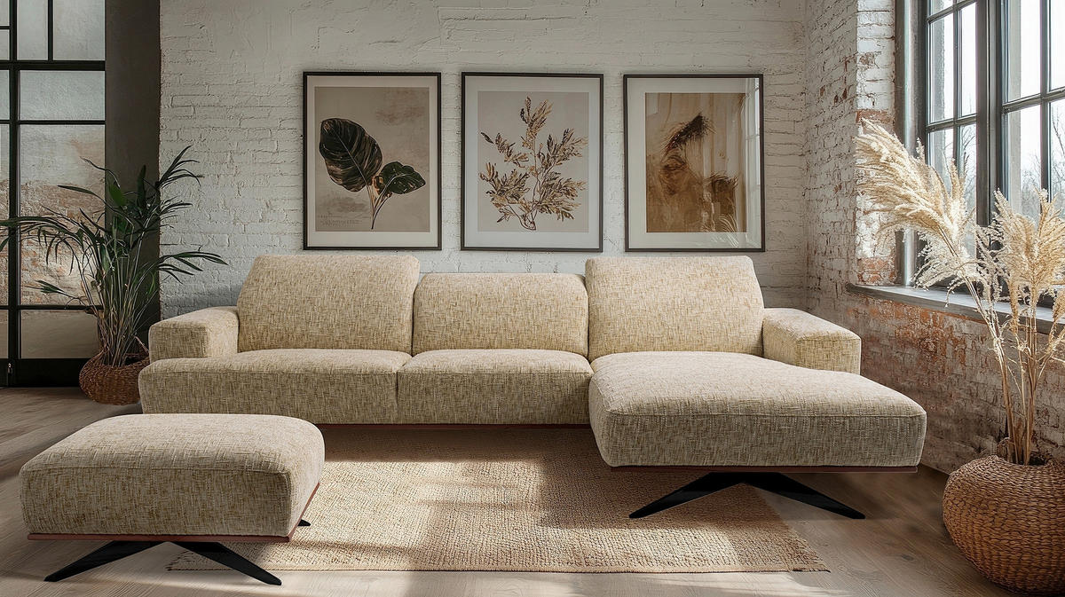 ECKSOFA Struktur Hellbraun  - Hellbraun/Schwarz, Design, Holz/Textil (295/187cm) - Livetastic