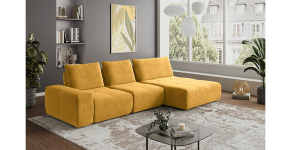 ECKSOFA in Velours Currygelb  - Currygelb/Schwarz, Design, Kunststoff/Textil (342/174cm) - Xora