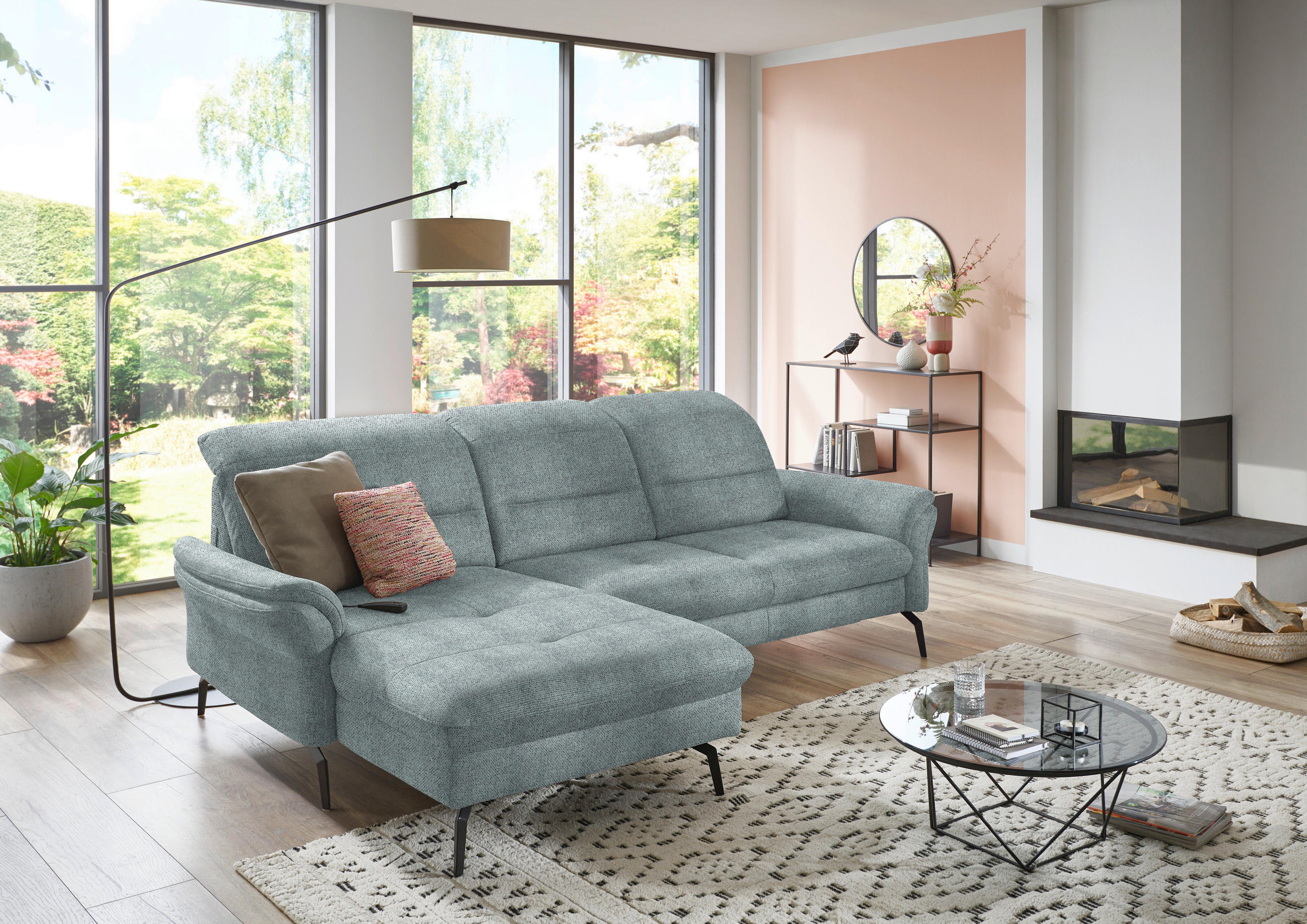 ECKSOFA in Flachgewebe Blaugrau  - Blaugrau/Schwarz, Konventionell, Textil/Metall (181/260cm) - Beldomo Speed