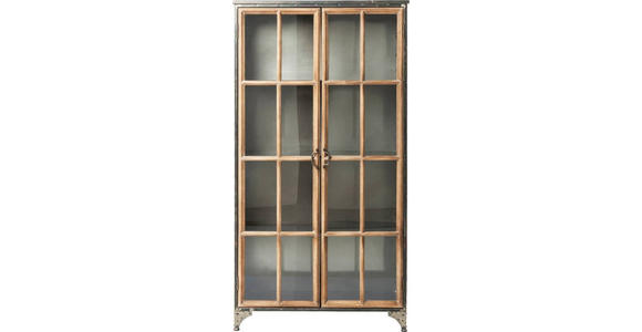 VITRINE  in massiv Pappel Grau, Naturfarben, Hellbraun - Hellbraun/Naturfarben, Design, Glas/Holz (97/187/39cm) - Ambia Home