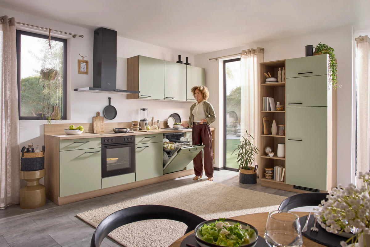 KÜCHENLEERBLOCK   in Eichefarben, Hellgrün  - Eichefarben/Schwarz, MODERN, Holzwerkstoff/Metall - Welnova