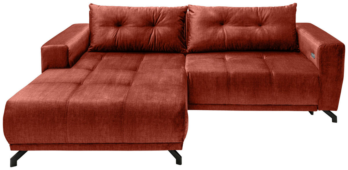ECKSOFA in Velours Koralle  - Koralle/Schwarz, Modern, Textil/Metall (177/246cm) - MID.YOU