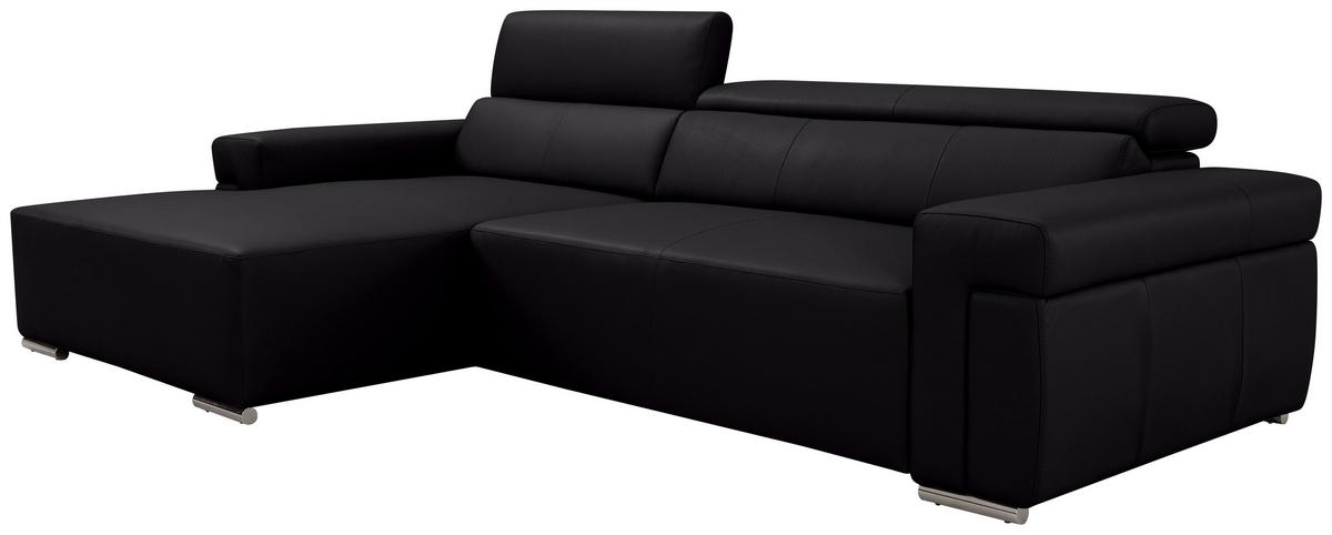 Ecksofa inkl. Funktion DUA Schwarz Echtleder  - Chromfarben/Schwarz, Design, Leder/Metall (170/293cm) - Novel