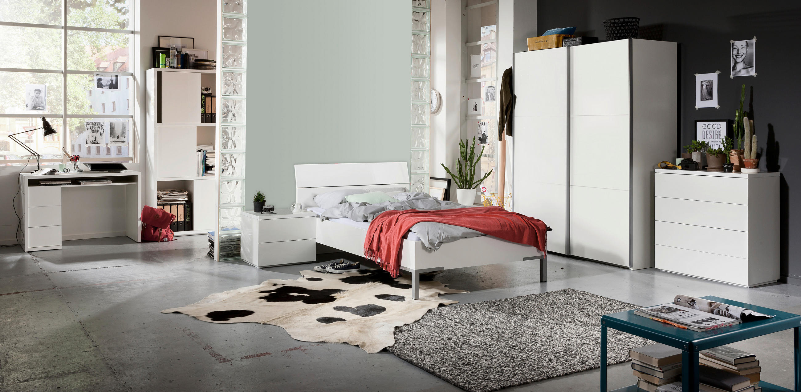 BETT 90/200 cm  in Weiss   - Weiss/Grau, Konventionell, Holzwerkstoff/Metall (90/200cm) - Xora
