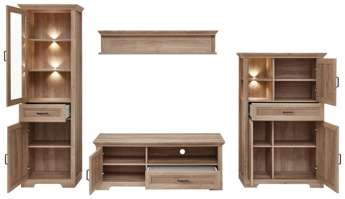 TV-RACK 143/54/51 cm  - Eichefarben, Design, Holzwerkstoff/Metall (143/54/51cm) - MID.YOU