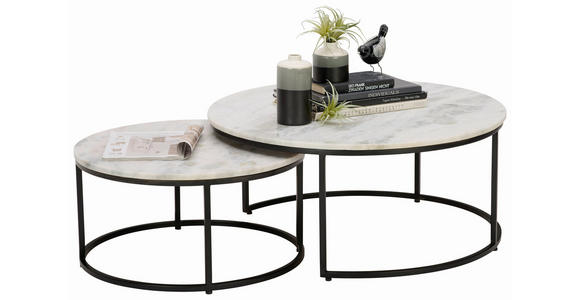 COUCHTISCHSET Marmor 80/80/35 cm rund Weiß - Schwarz/Weiß, Design, Stein/Metall (80/80/35cm) - Novel