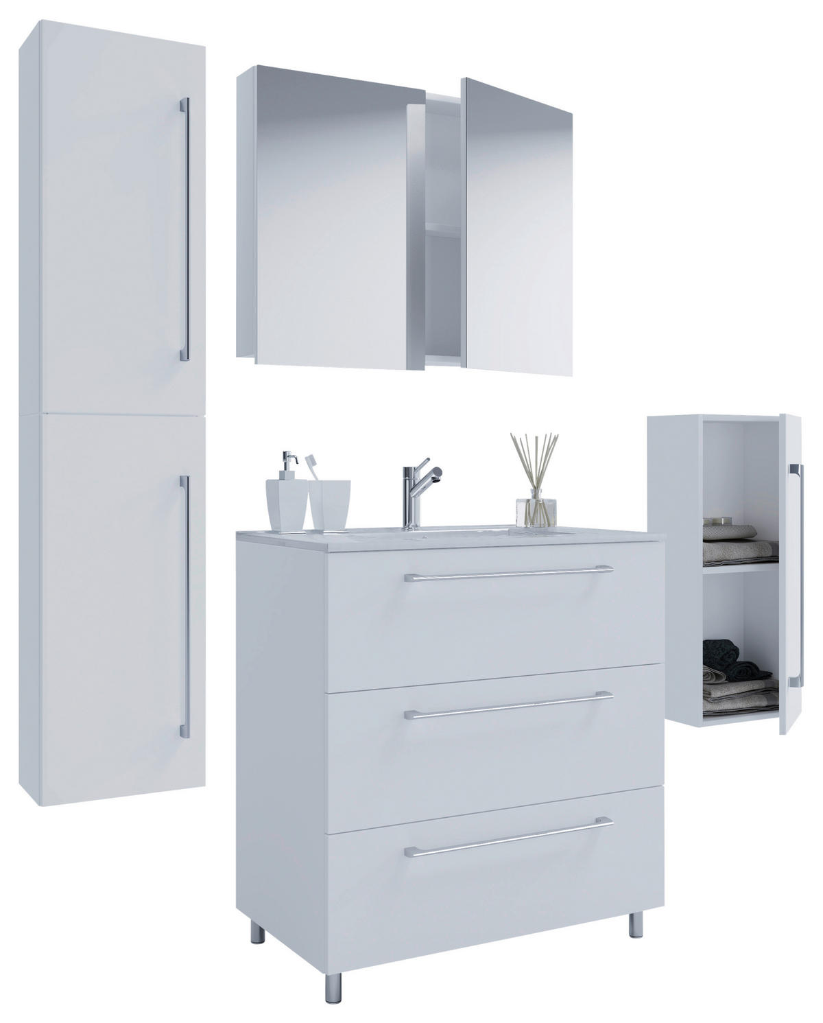 BADEZIMMER 5-teilig  in 146 cm  - Alufarben/Weiß, MODERN, Keramik/Holzwerkstoff (146cm) - MID.YOU