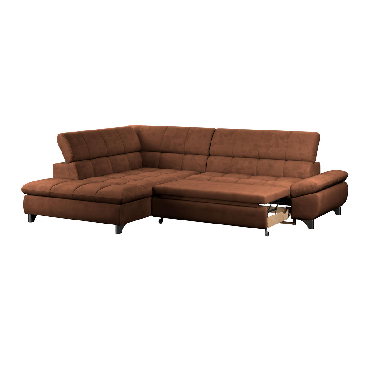 ECKSOFA Cognac Chenille  - Chromfarben/Cognac, KONVENTIONELL, Textil/Metall (234/312cm) - Livetastic