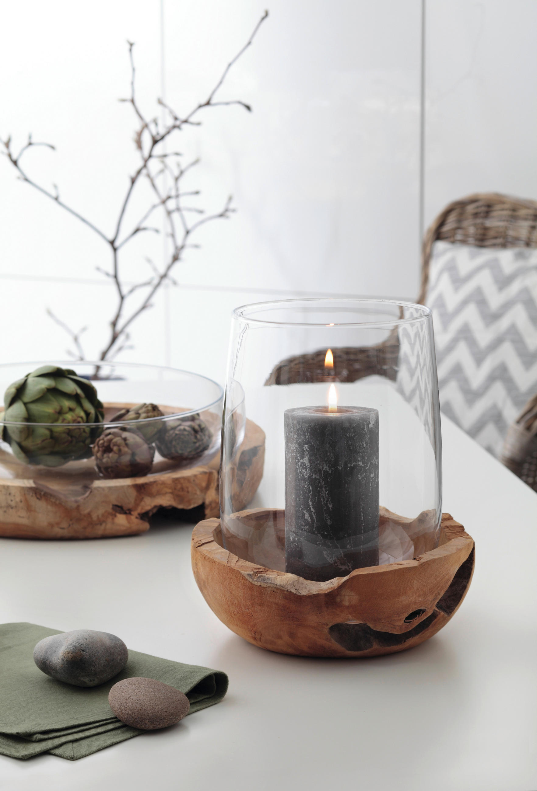 WINDLICHT - Klar/Teakfarben, LIFESTYLE, Glas/Holz (23,00/27,00/23,00cm) - Leonardo
