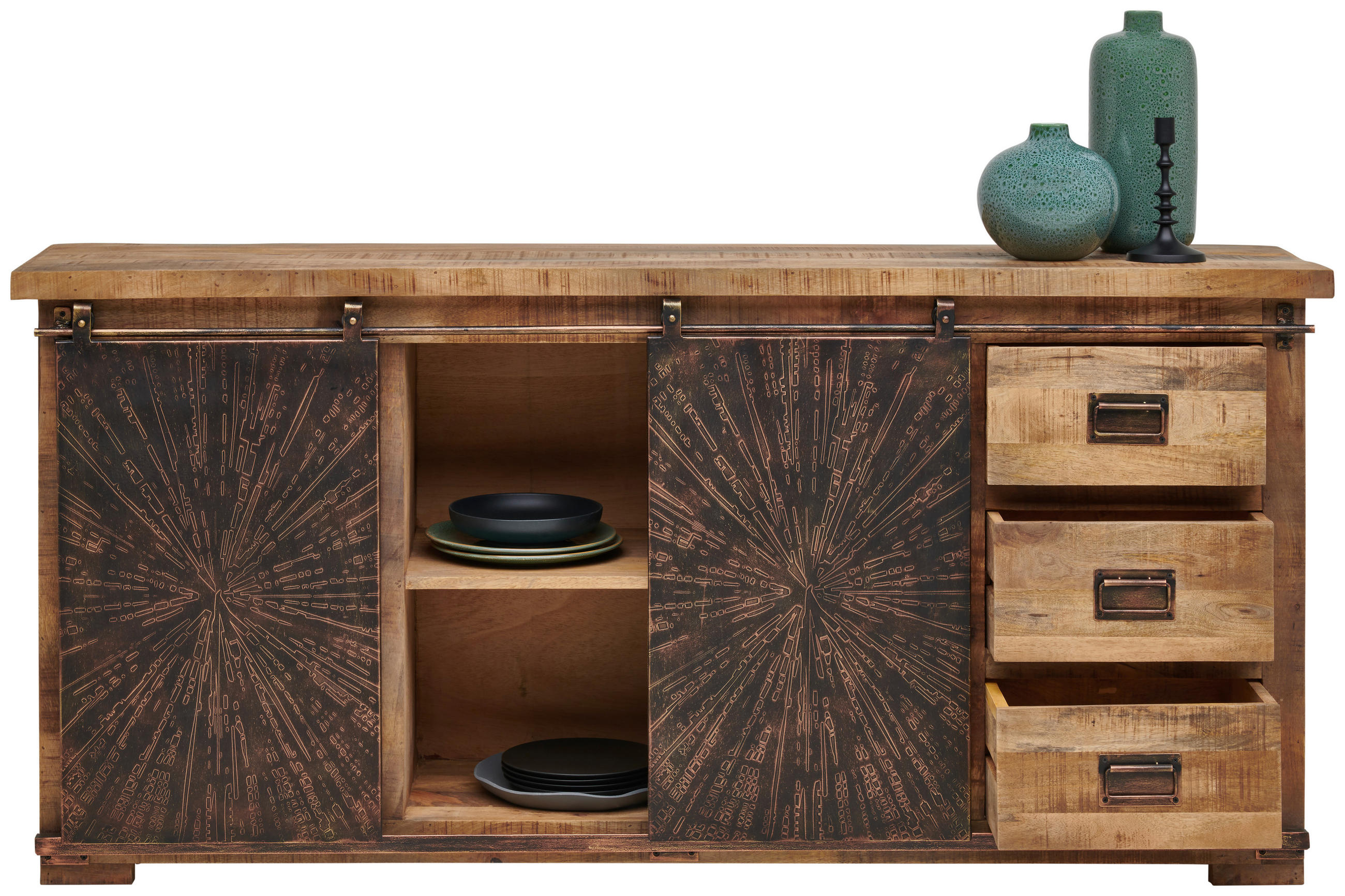 SIDEBOARD  in 180/85/40 cm  - Schwarz/Naturfarben, Trend, Holz/Metall (180/85/40cm) - Landscape